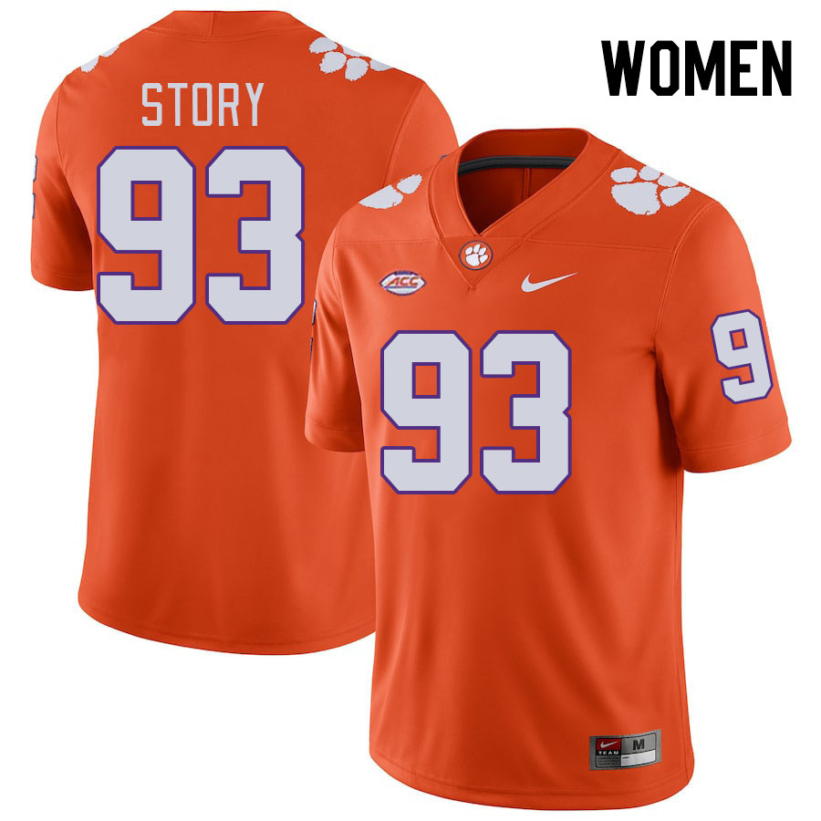 Women's Clemson Tigers Caden Story #93 College Orange NCAA Authentic Football Stitched Jersey 23XE30VN